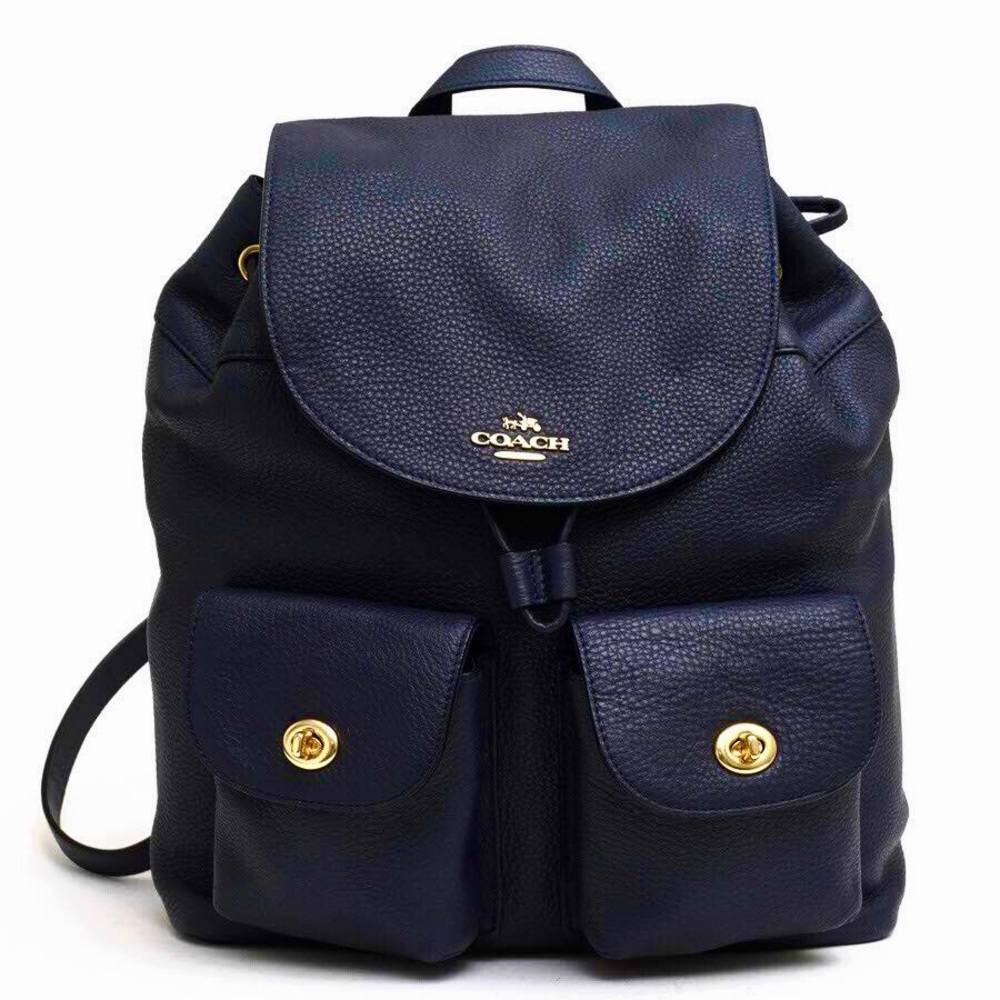 Coach Billie Pebbled Leather Backpack in Midnight Blue
